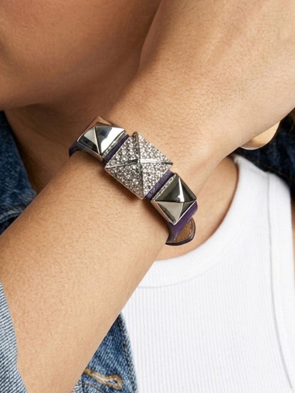 Juicy Couture Leather Crystal Studded Cuff Bracelet